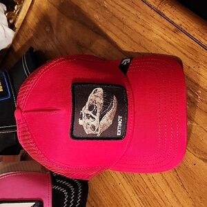 AUTH Red EXTINCT Bone Head Dinosaur Goorin Bros. Farm Collex Trucker Hat *NWT*